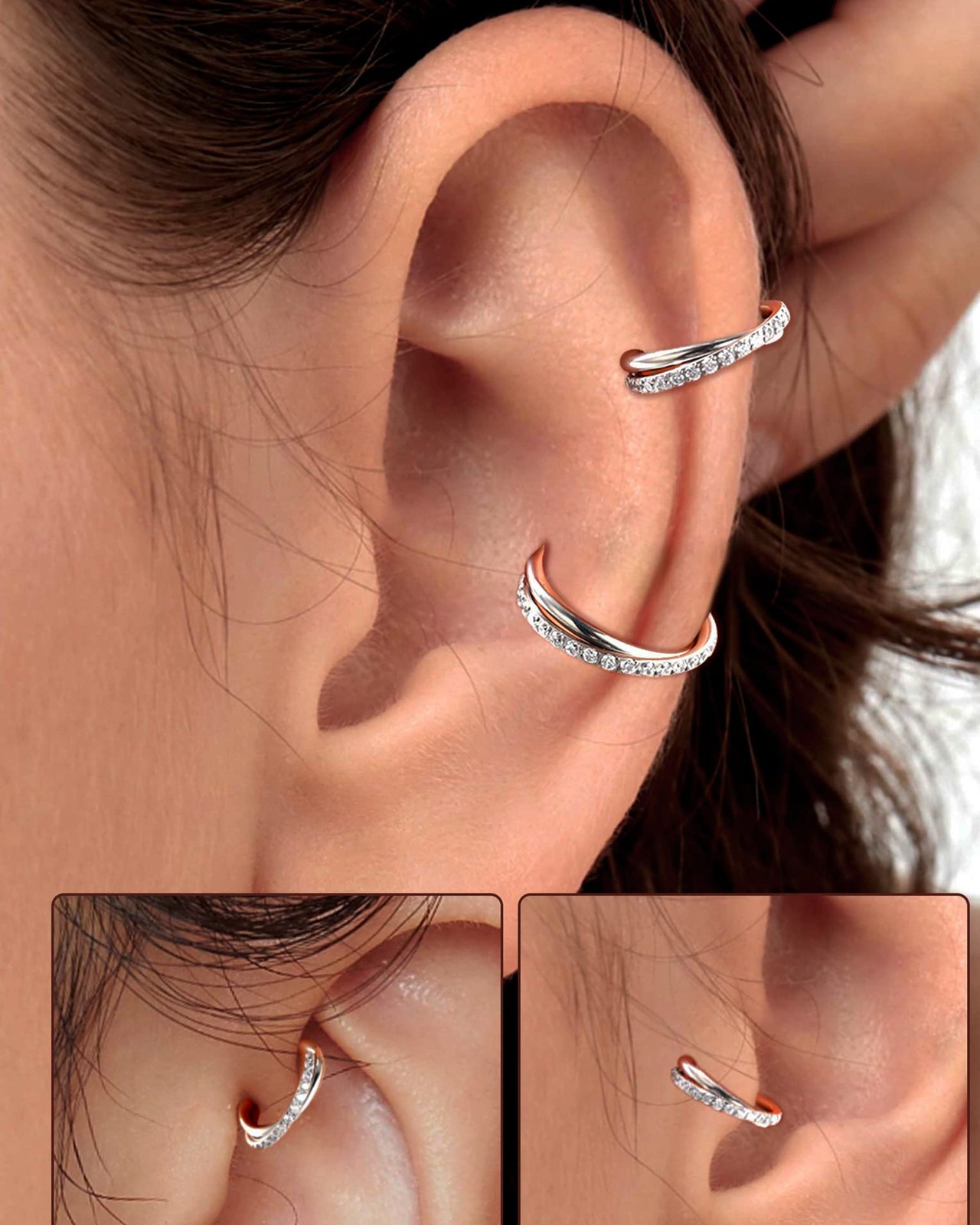 Piercing nez anneau double row en titane G23 pour femme et homme 16G 18G 20G - 2