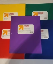 5 New Up & Up 2 Pocket Plastic Portfolio Multiple Colors (As Shown) Folder.  
