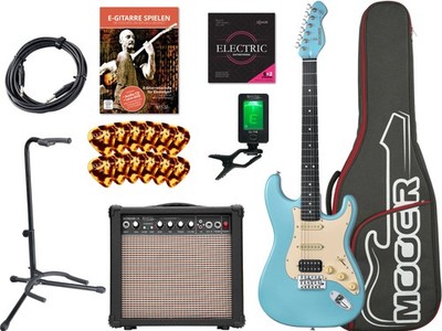 Mooer MSC10 Pro E-Gitarre Daphne Blue Set Verstärker Gigbag Tuner Ständer Amp