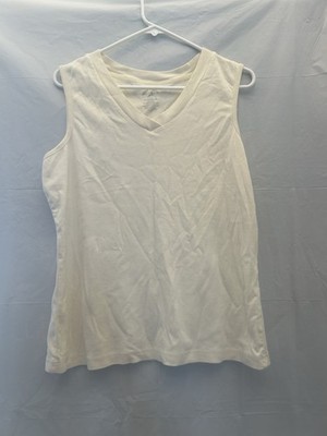 White Stag Sleeveless Cream V Neck Tank Top 100% Cotton Sz XL/16-18 NWNT