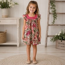 Tea Collection Olive Pink Floral Dress 2 (2T)
