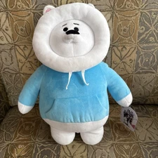 White Polar Bear Stuffed Animal Wearing Blue Hoodie 13” Tall New -Happy Cookies