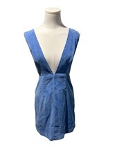PrettyLittleThing Blue Corduroy V-neck Pinafore Mini Dress Size 8