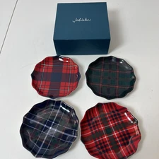 Set of 4 Juliska 'Tartan' Plaid Red Blue 5.5” Tidbit Plates, Assorted Styles New