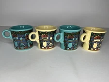 Fiesta Ware Mug Cup Christmas Window Pane Coffee Tea Cocoa SET 4 Tom & Jerry