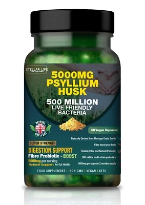STELLAR LIFE Fibre Supplement 5000mg Psyllium Husk with 500 Million Multi-Strain Probiotic