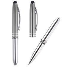 2 Pack Ballpoint Pen with Stylus Tip and LED Flashlight Metal Pen Gray