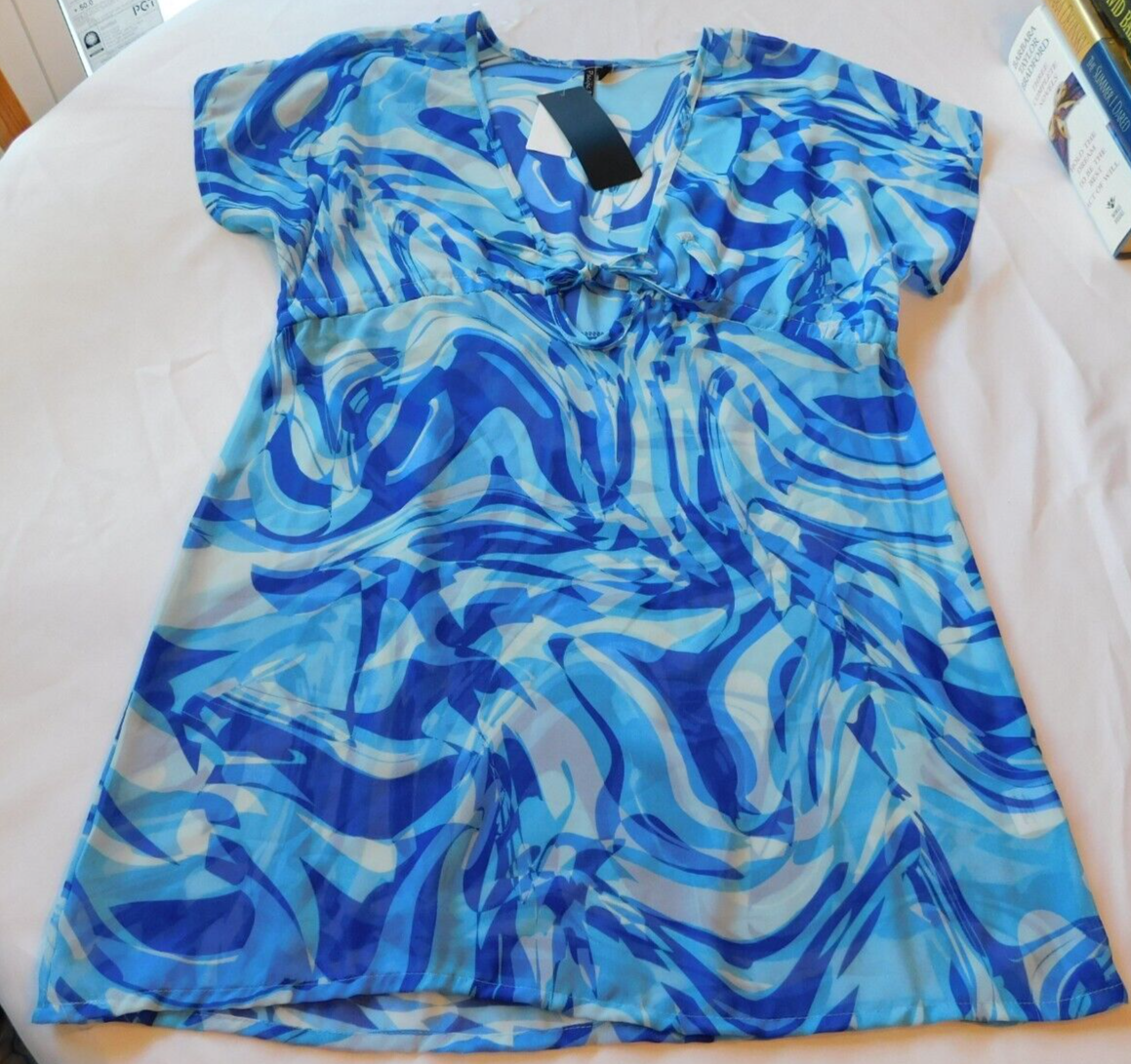 Pacific Beach Women's Beach Cover Up Short Sleeve Sheer Dress Blue Size S NWT *^