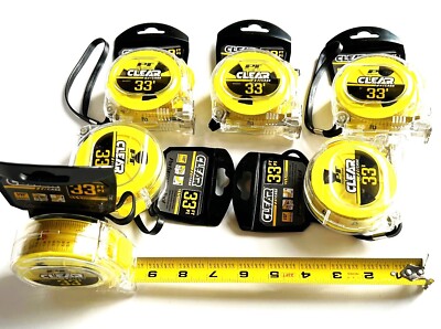 6 PACK PERFORMANCE TOOL 33' FT CLEAR CASE TAPE MEASURES 2-SIDED FRACTIONAL BLADE