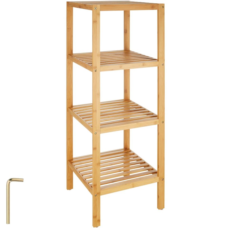Regal Standregal Bambus Holz mit 4 Böden Bad Badezimmer Küchenregal Bücherregal