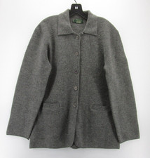 Vintage Hobbs Jacket Women 16 Gray Blazer Merino Wool Sweater Coat Collared