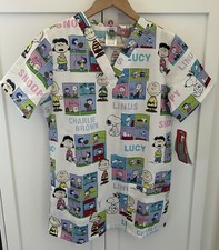 Cherokee Tooniforms Scrubs Womens V-Neck Top Peanuts Snoopy 6700V Size XS NWT