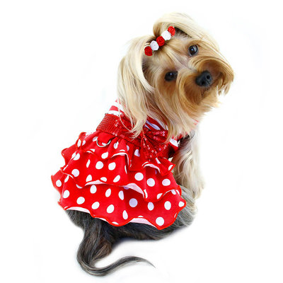 Klippo Dog Clothes Sparkling Bow Ruffle Layered Dress Red XS-XL Puppy Pet 