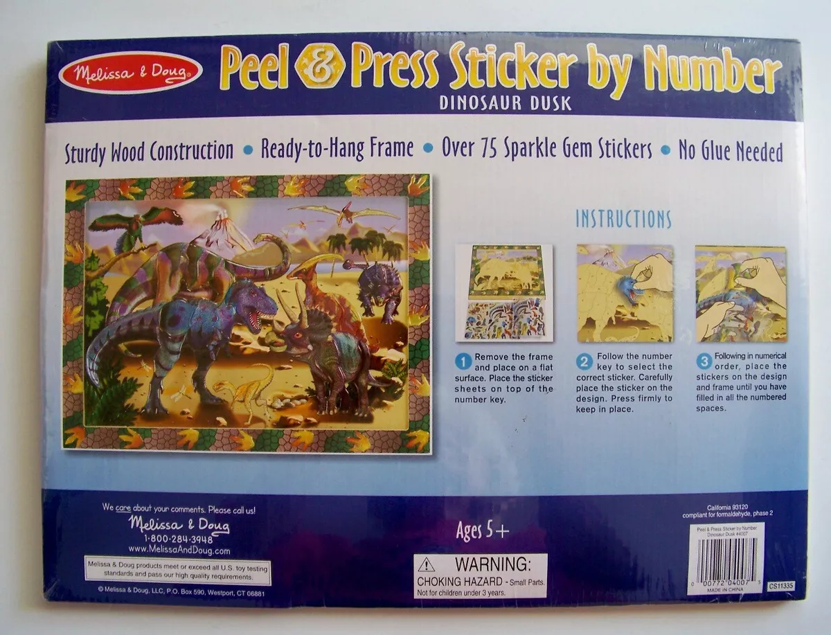 Melissa Doug Peel Press Sticker by Number DINOSAUR Dusk NEW