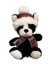 Hug Fun Teddy Bear 9 Inch Black White Plaid Winter Hat and Scarf Plush EUC