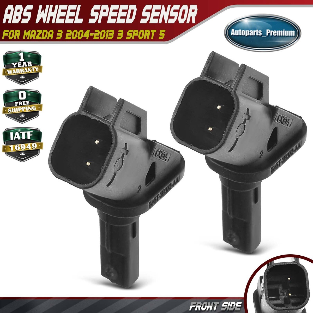 2Pcs Front Left & Right ABS Wheel Speed Sensor for Mazda 3 2004