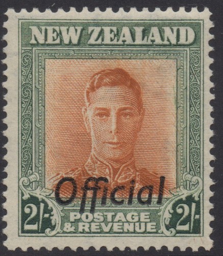 NEW ZEALAND 1938 KING GEORGE VI OFFICIALS 2/- GREEN-BROWN STAMP MNH