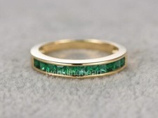 3ct Simulated Green Emerald Wedding Band Half Eternity 14k Yellow Gold Plated