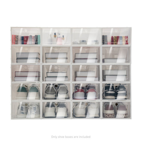 20pcs Large Plastic Shoe Storage Boxes Drawer Stackable Foldable Organiser Clear