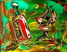 Modern Abstract DRINKS  GREEN  Original Oil Painting  IMPRESSIONIST NERG