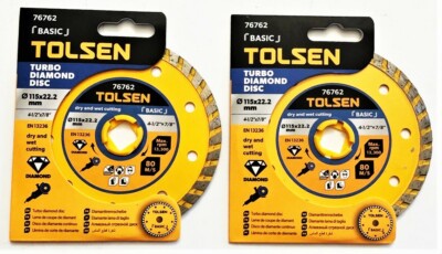 2 TOLSEN 4-1/2'' TURBO DIAMOND WHEEL CUTTING DISCS DRY/WET ANGLE GRINDER #76762