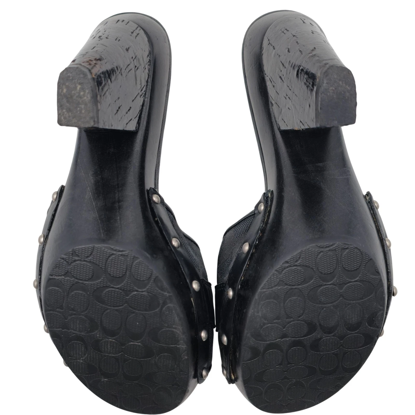 Scarpe eleganti Coach Designer nere in pelle con borchie zoccoli tacco donna 8 sandalo pompa