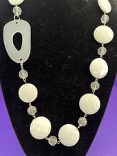 Retro Long Faceted White Acrylic Beaded Necklace SALE