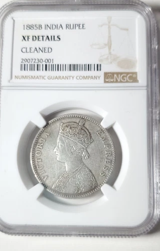 1885 Indian Silver Rupee, XF, 140 Years Old, NGC Graded