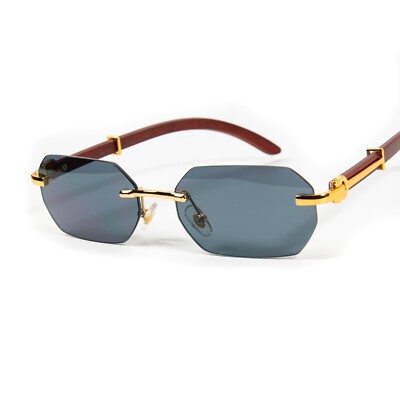 Men s Gray Gradient Tint Luxury Woodgrain Rectangular Hip Hop Sunglasses