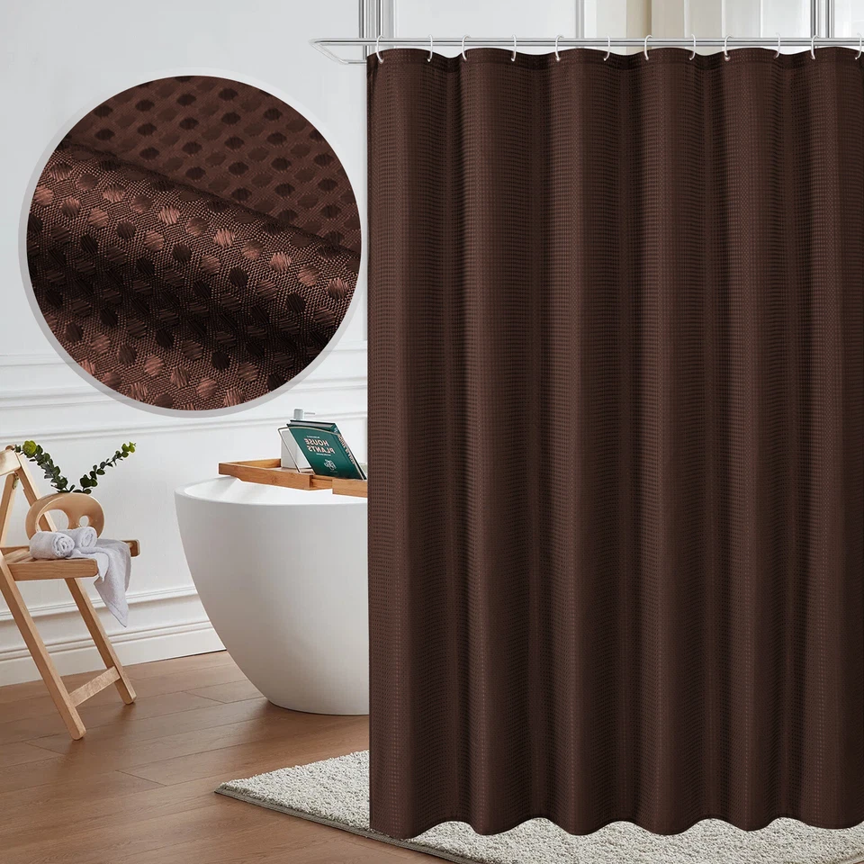 Soft Waffle Weave Shower Curtain Fabric Luxury Water Repellent Bathroom Cloth - Image 3 of 4
