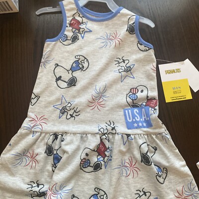 Peanuts Snoopy& Woostock Baby Girl Americana Fireworks Sleeveless Dress 3T