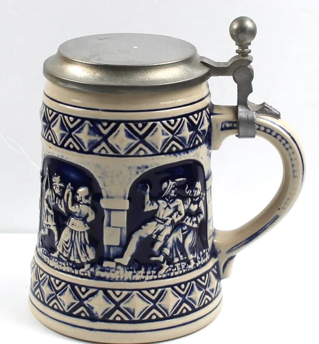 Vintage GERZ Germany, Dancing Hall Scene Cobalt Blue Beer Stein