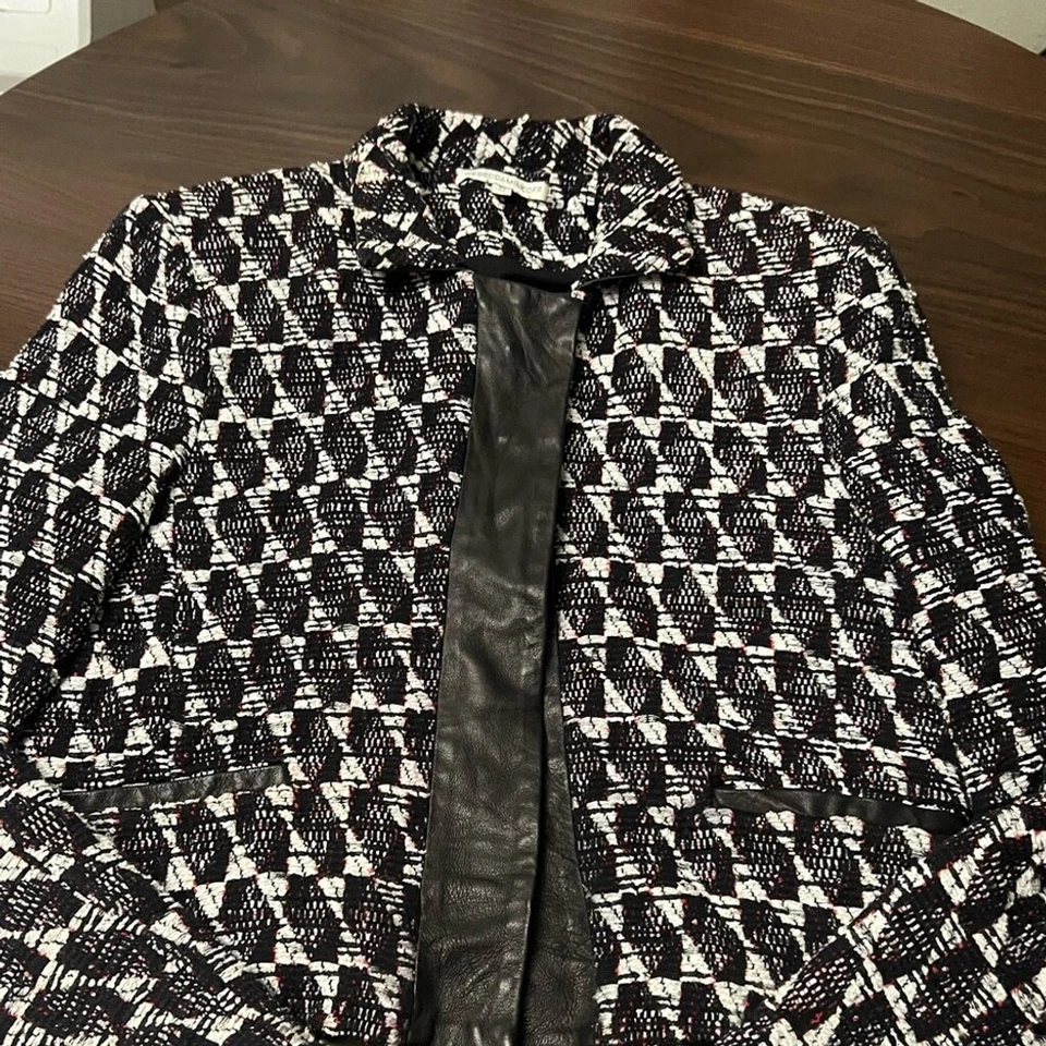 Chaqueta Blazer Rebecca Minkoff Carolyn Tweed Cuero Recortado Dama Foto 4 de 4