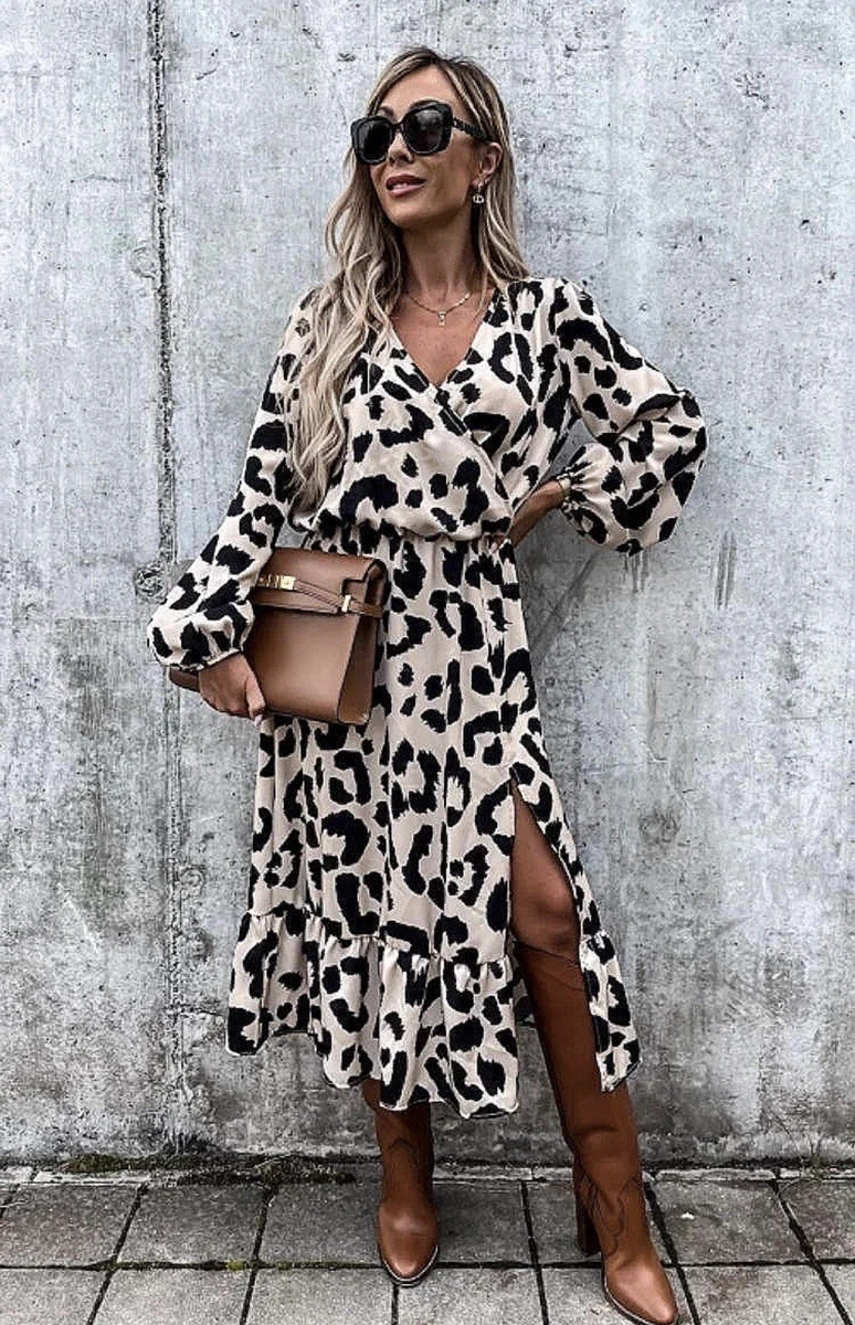 Leopard Print Dress. Nude + Black. Size 14 | eBay