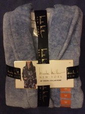 Nicole Miller New York Shawl Collar Plush Soft Warm Robe Blue Medium New Gift