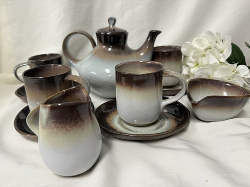 (11 Piece) Peter Pots Pottery Stoneware Mahogany Brown 4-CUP TEA SET FOR FOUR - Picture 11 of 16