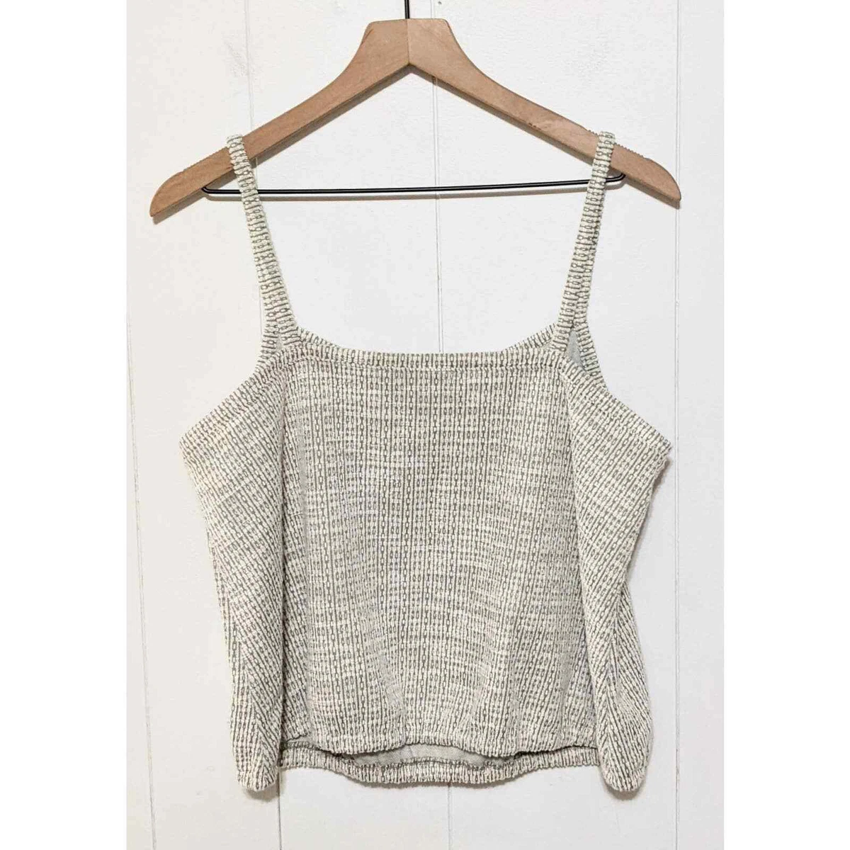 LOFT Womens Ikat Boucle Bubble Hem Cami Top Size L Green Cream Scoop Neck