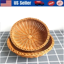 Hand Woven Rattan Storage Basket Bread Fruit Tray Food Display Rack Vegetab AU