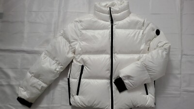 NEW THE RECYCLED PLANET MEN'S PUFFER STAND NECK DOWN WHITE/BLACK JACKET SIZE L
