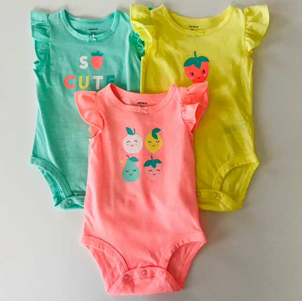 Carters Baby Girl Clothes 9 Months 3pk Bodysuits Berry Fruits Short