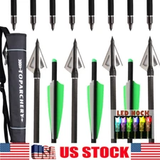 12PCS 20'' Carbon Crossbow Bolts Crossbow Arrows 100 Grain Broadheads Hunting