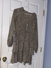 WOMENS LEOPARD PATTERN DRESS LONG SLEEVE KNEE LENGTH SIZE LARGE LIGHTWEIGHT