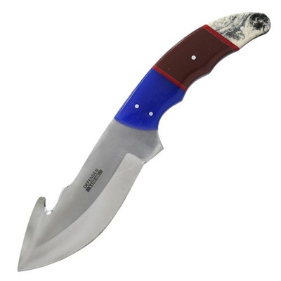 Defender-Xtreme 9'''' Blue/Brown/White Resin Handle Gut Hook Blade Hunting Knife W