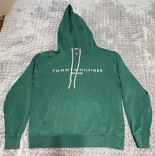 Tommy Hilfiger Men's Green Graphic Logo Fleece Hoodie w/ Pockets L/G