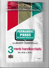 Vintage K-Mart USA 3 Pack Permanent Press Handkerchiefs 16" NOS 65/35