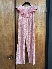 Pink Chicken Girls Pink Floral Ruffled Sleeveless Cotton Jumpsuit - Size 10Y