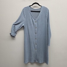 Shein Curve Sweater Womens 3XL Blue Ribbed Button Front V Neck Cardigan Dress