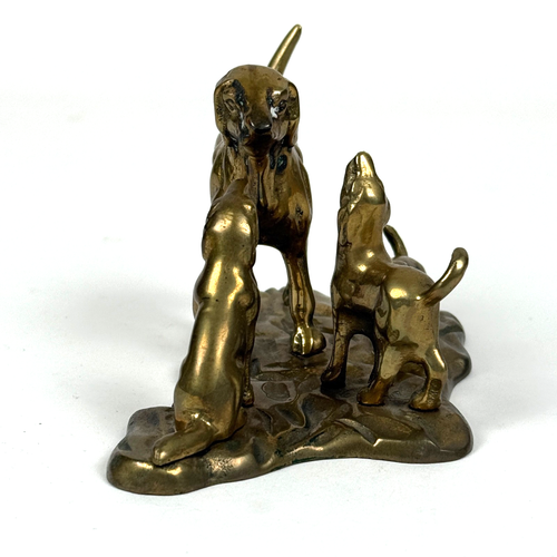 Vintage Brass Dog Canine Family Statue On Brass Base Mother And Pups Hunting Dog - Picture 4 of 9