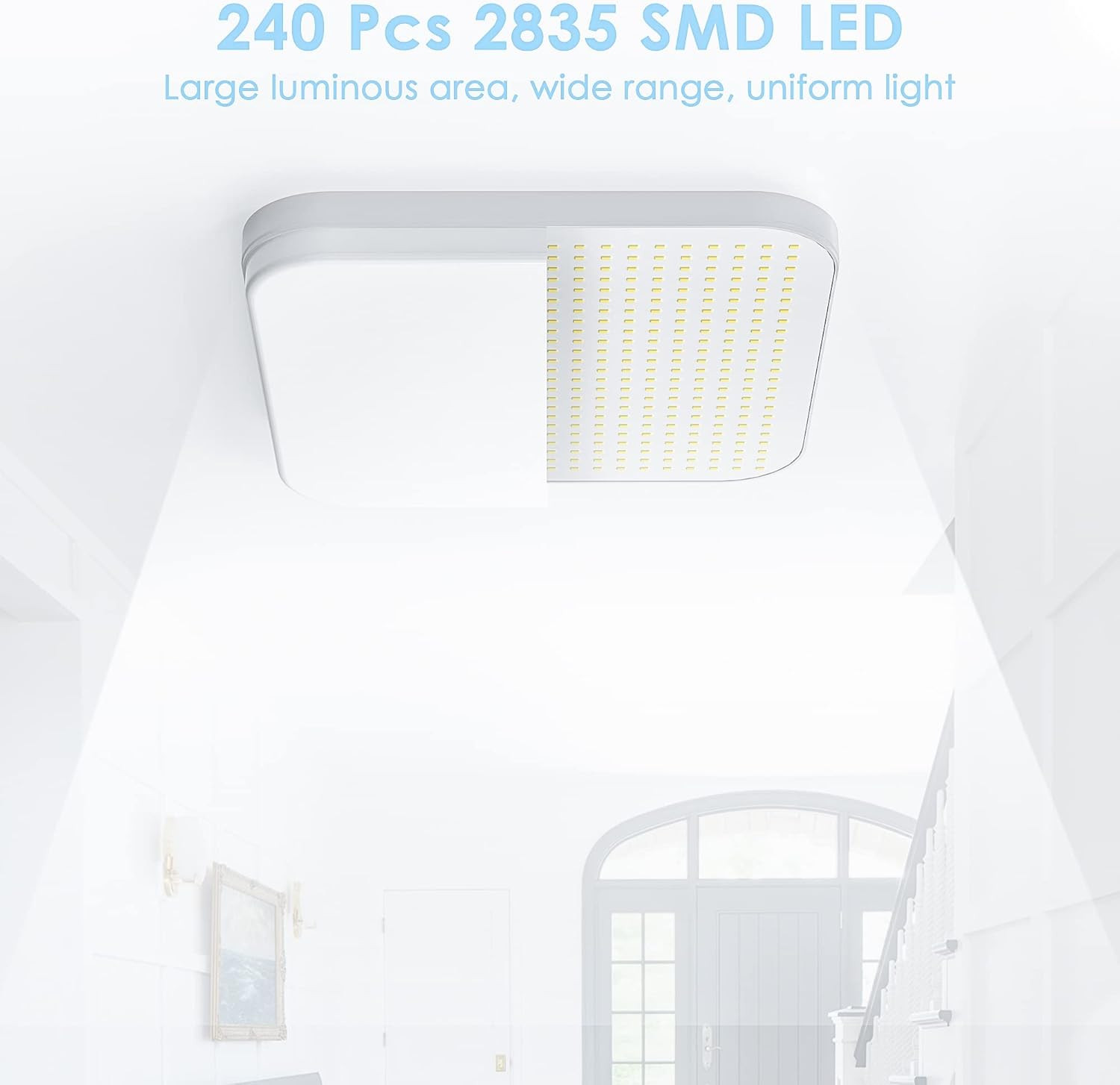 Plafonnier LED carré 24W contre le manque de clarté, plafonnier 2400LM puissant 6500K