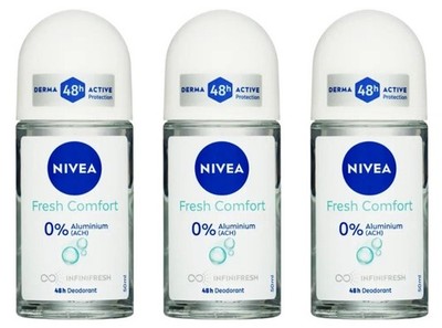 NIVEA Fresh Comfort Aluminium Free (0% ACH) 48H RollOn Deodorant 50ml(Pack of 3)